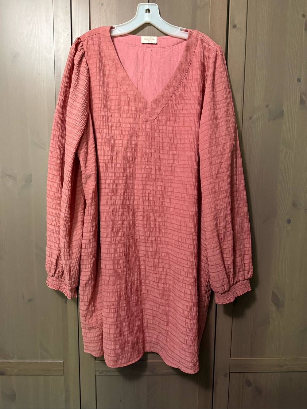 Hailey & Co V-Neck Textured Tunic Dress in Dusty Rose, 1X